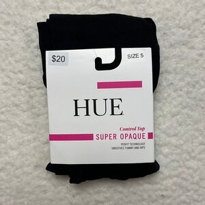 HUE Tights Womens Size 5 Black Super Opaque Control Top U6620 Perfit Technology